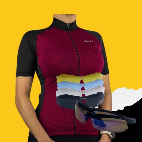 Jersey ciclismo "Essential" Manga Corta - Femenino talla XL + Gafas intercambiables